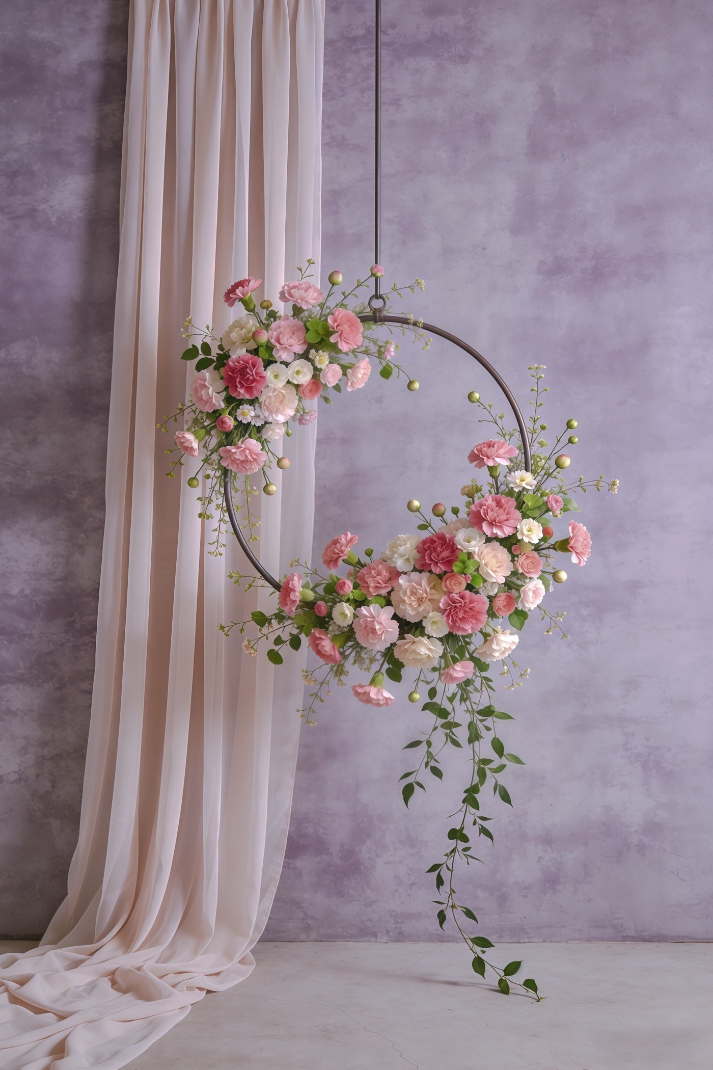 Carnation Mother's Day Backdrop Lavender Hanging Hoop Blossom Mother's Day Backdrop UK CSH63-56