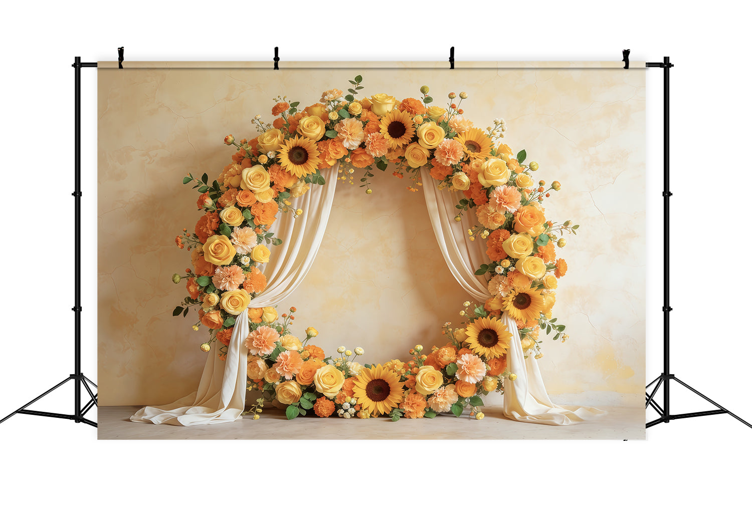 Floral Wreath Mother's Day Backdrop Sunflower Rose Circular Frame Mothers Day Backdrop UK CSH63-57
