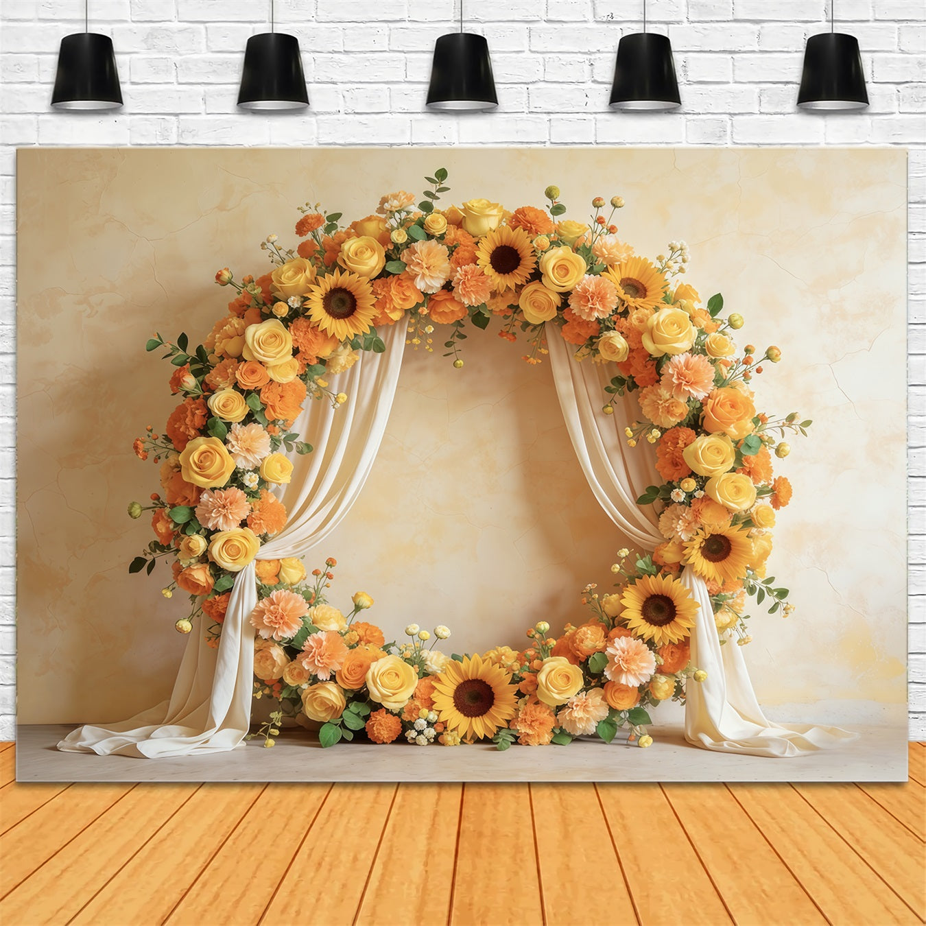 Floral Wreath Mother's Day Backdrop Sunflower Rose Circular Frame Mothers Day Backdrop UK CSH63-57