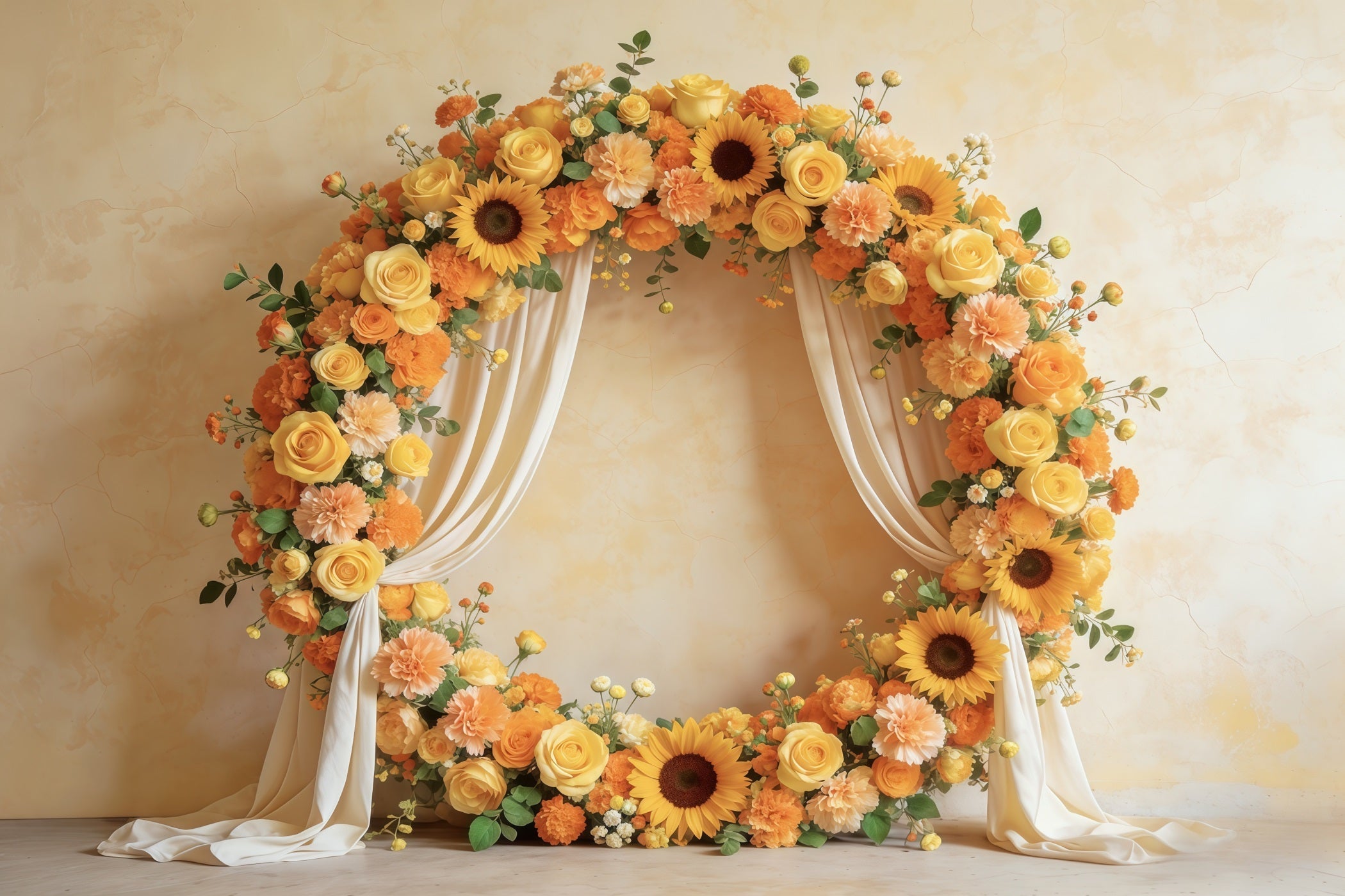 Floral Wreath Mother's Day Backdrop Sunflower Rose Circular Frame Mothers Day Backdrop UK CSH63-57