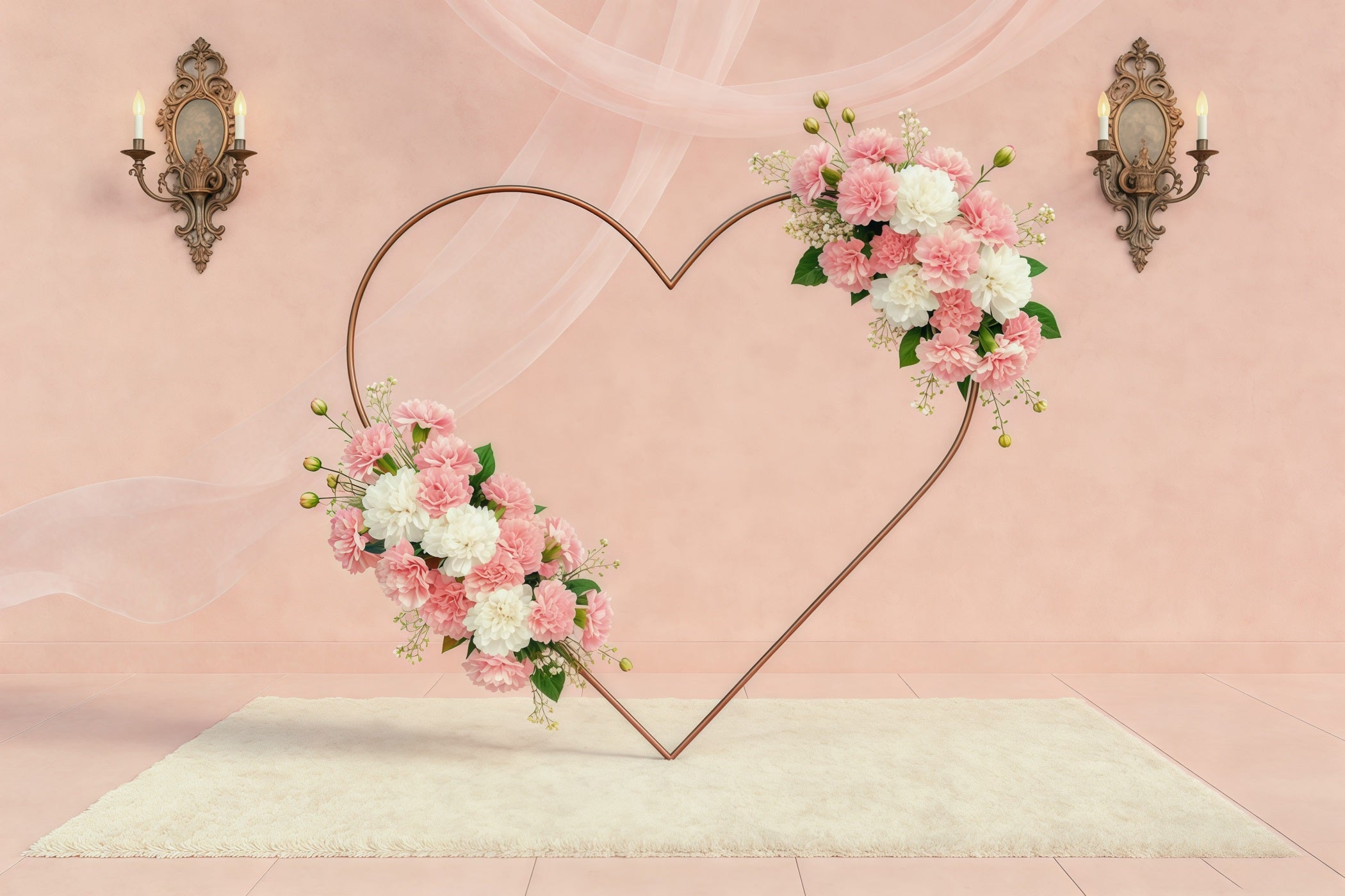 Floral Wreath Mother's Day Backdrop Blush Heart Flower Frame Mothers Day Backdrop UK CSH63-59