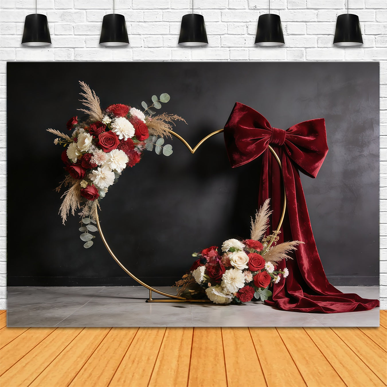 Floral Wreath Mother's Day Backdrop Burgundy Velvet Heart Bloom Mothers Day Backdrop UK CSH63-60