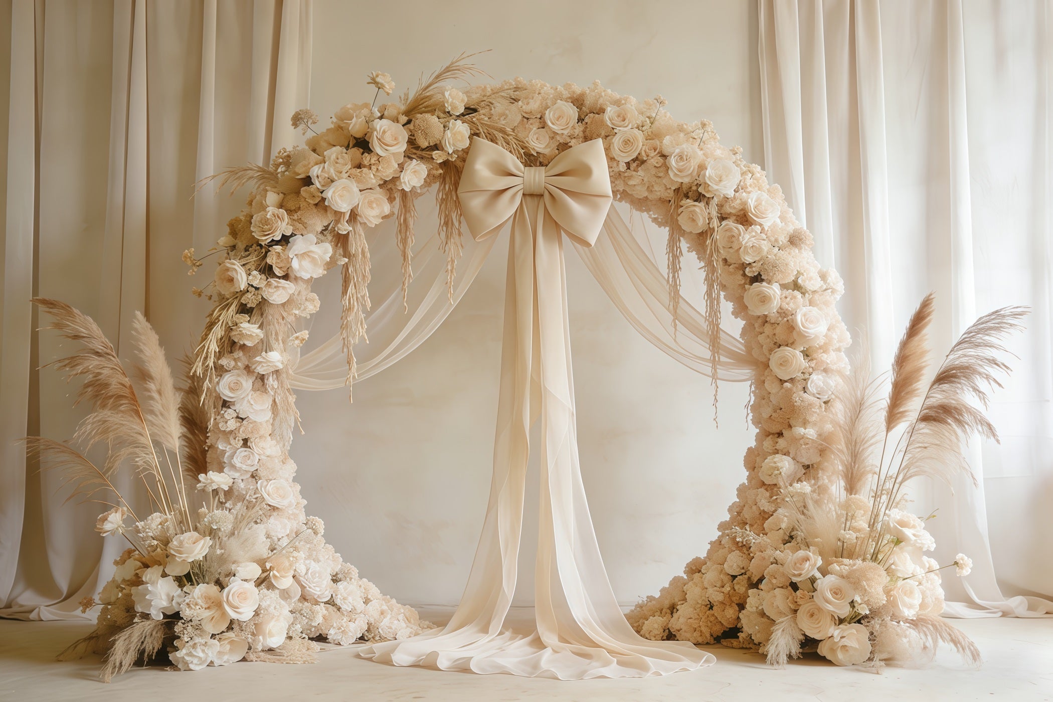 Floral Wreath Mother's Day Backdrop Ivory Pampas Flower Arch Mothers Day Backdrop UK CSH63-61