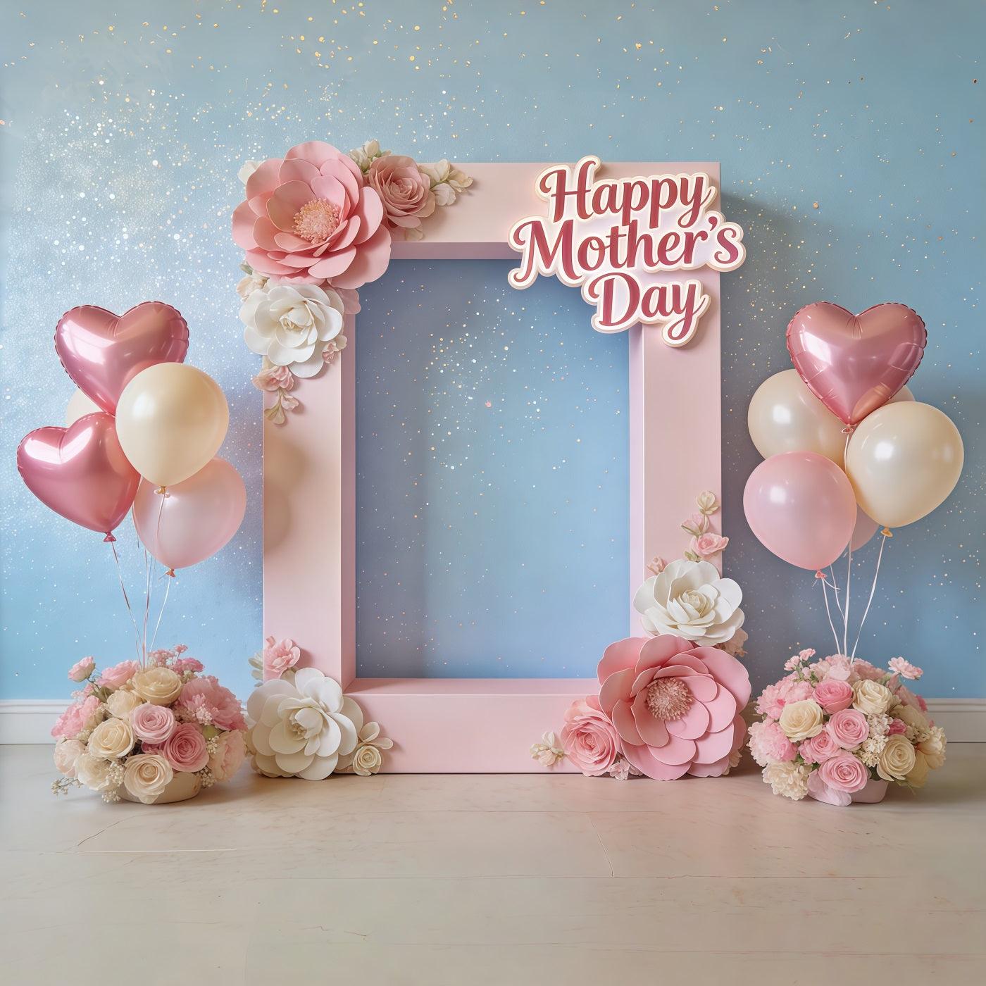 Mother’s Day Lettering Backdrop Pink Floral Balloon Frame Mother's Day Photo Backdrop UK CSH63-63