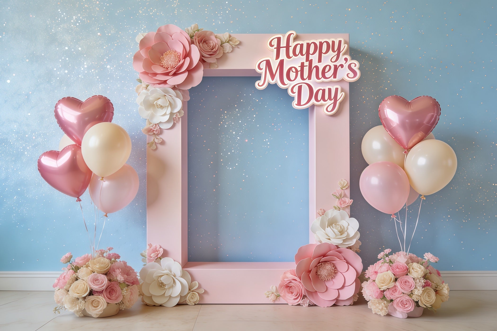 Mother’s Day Lettering Backdrop Pink Floral Balloon Frame Mother's Day Photo Backdrop UK CSH63-63