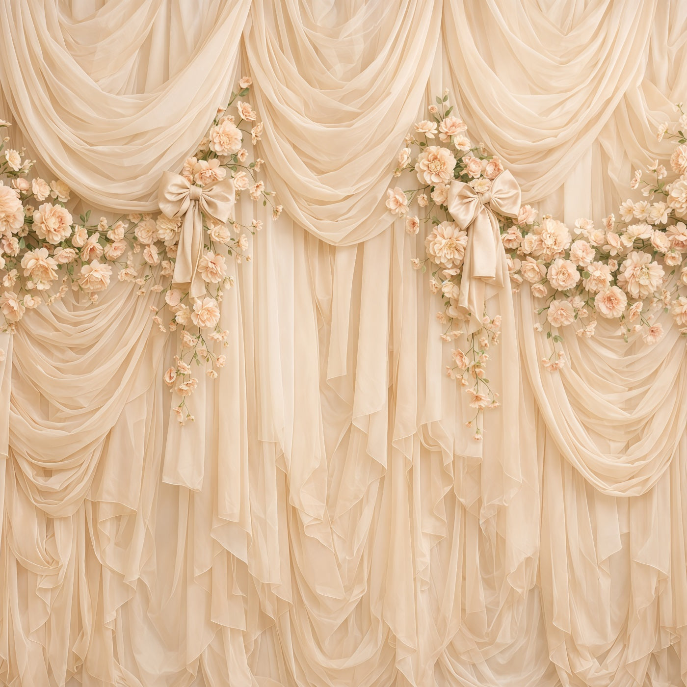 Ribbon Bow Mother's Day Backdrop Champagne Draped Floral Bow Mother's Day Backdrops UK CSH63-69