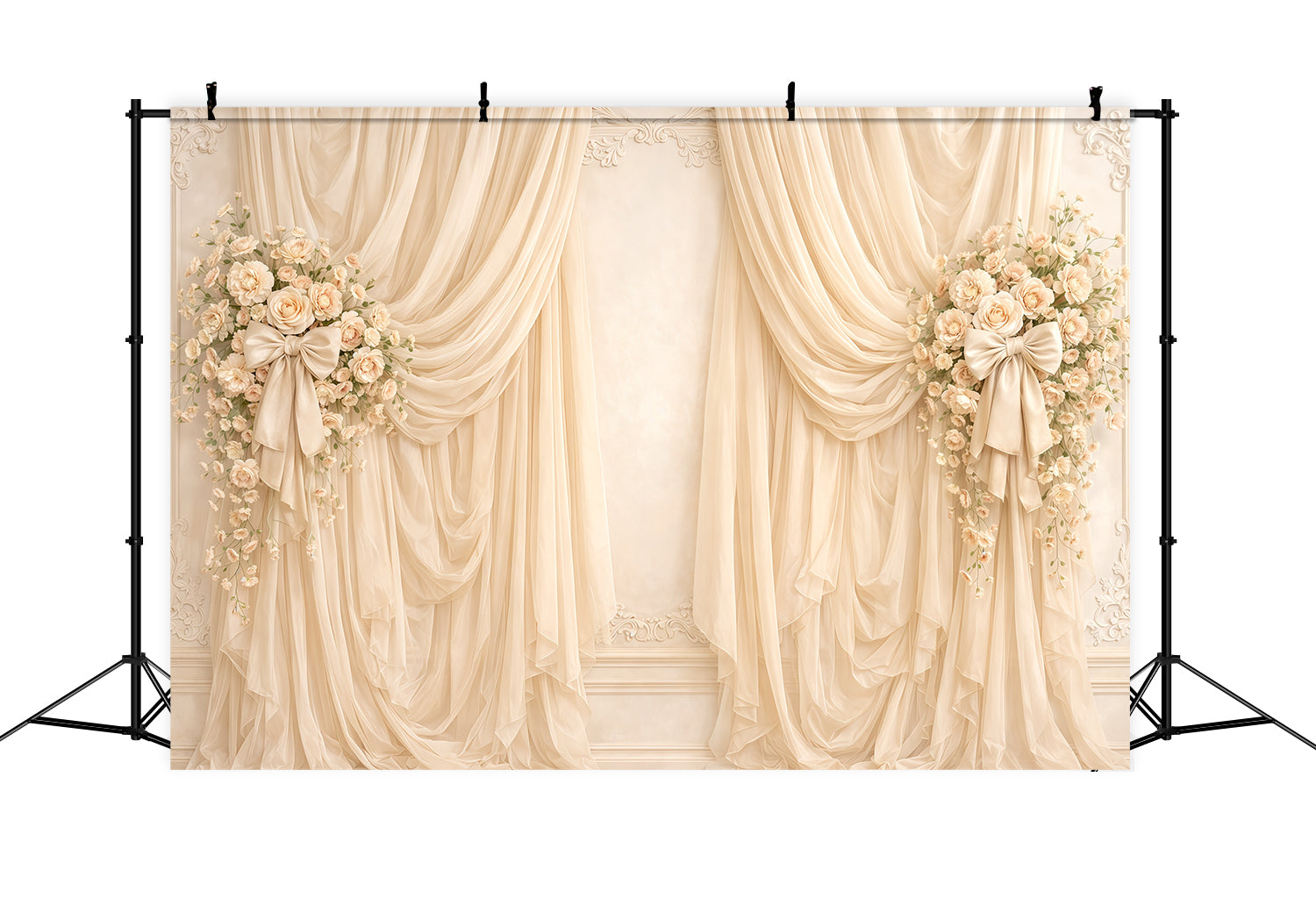 Ribbon Bow Mother's Day Backdrop Ivory Curtain Floral Bow Mother's Day Backdrops UK CSH63-70