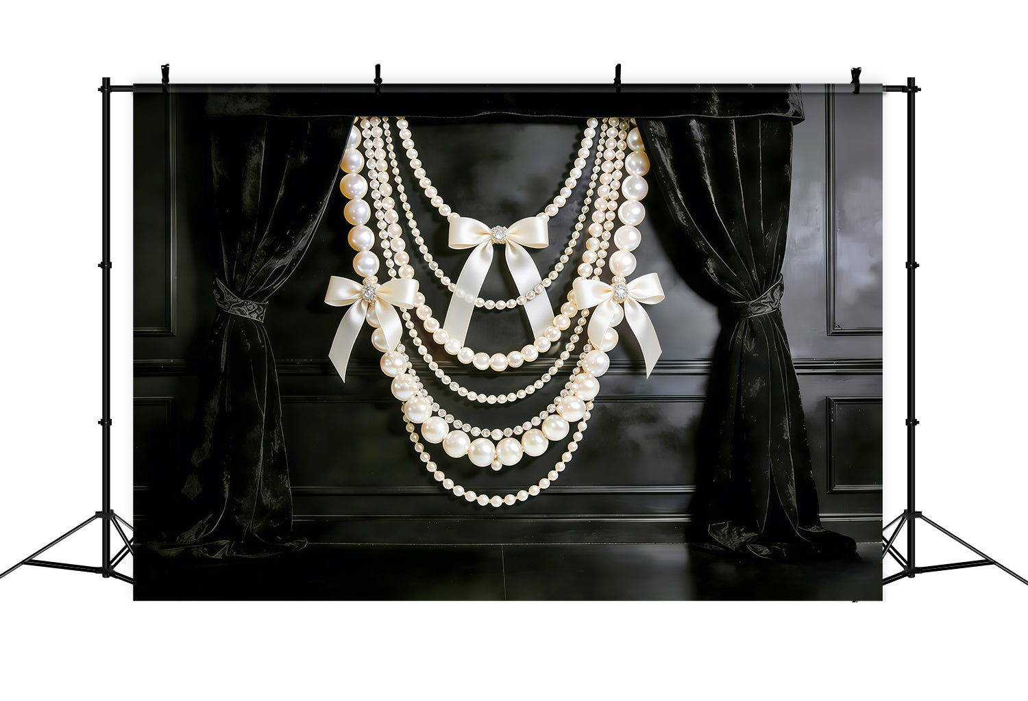 Ribbon Bow Mother's Day Backdrop Black Velvet Pearl Bow Drapes Mother's Day Backdrops UK CSH63-71