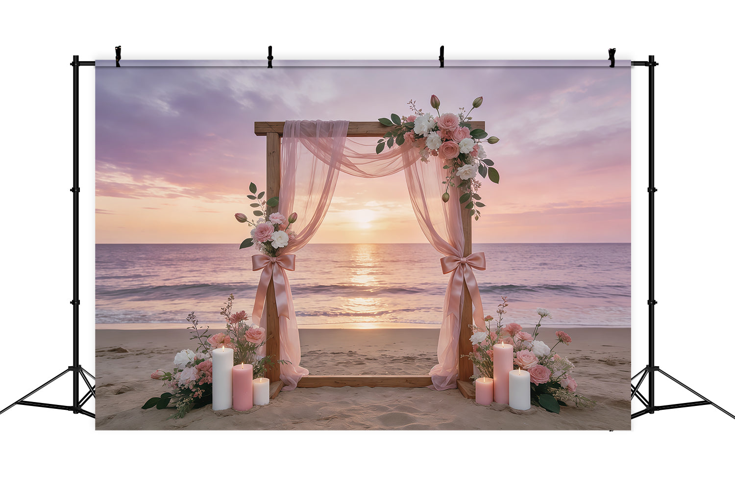 Ribbon Bow Mother's Day Backdrop Blush Coastal Sunset Floral Arch Mother's Day Backdrops UK CSH63-72