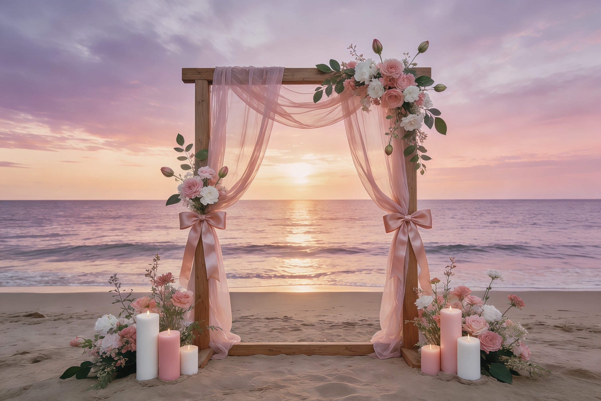 Ribbon Bow Mother's Day Backdrop Blush Coastal Sunset Floral Arch Mother's Day Backdrops UK CSH63-72