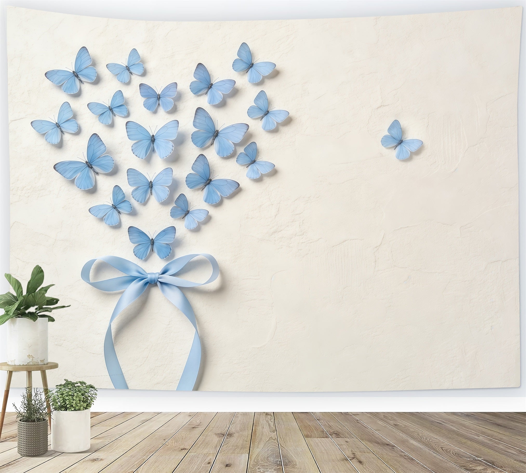 Ribbon Bow Mother's Day Backdrop Blue Butterfly Heart Texture Wall Mother's Day Backdrops UK CSH63-73