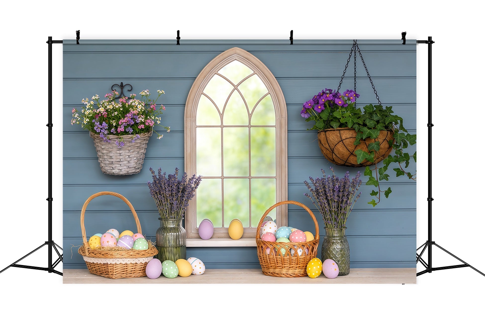 Easter Window Spring Light Backdrop Basket Eggs Lavender Easter Photography Backdrops UK CSH63-8