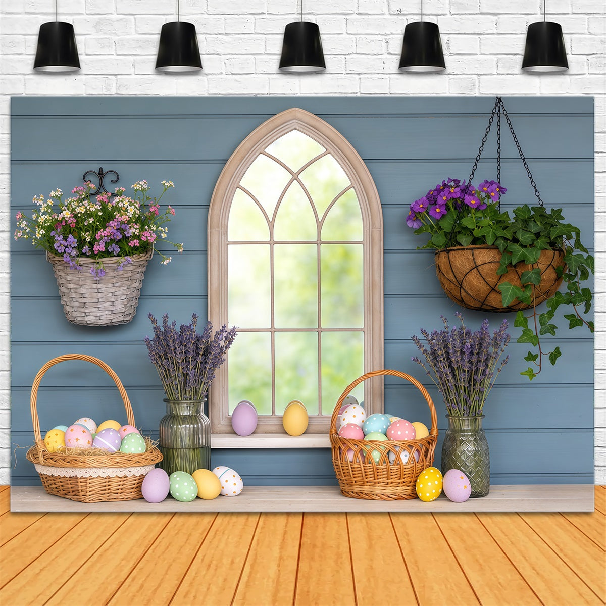 Easter Window Spring Light Backdrop Basket Eggs Lavender Easter Photography Backdrops UK CSH63-8