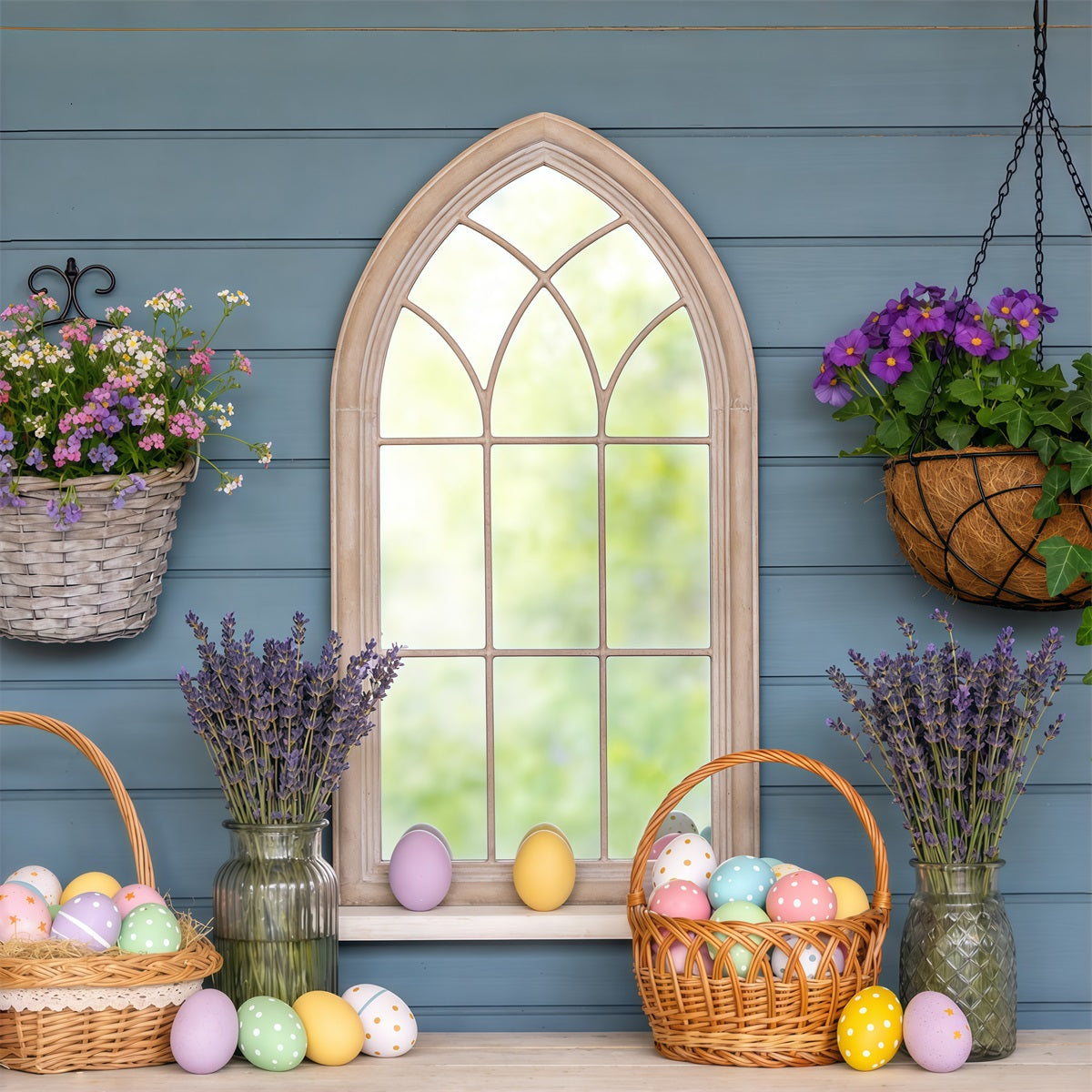 Easter Window Spring Light Backdrop Basket Eggs Lavender Easter Photography Backdrops UK CSH63-8