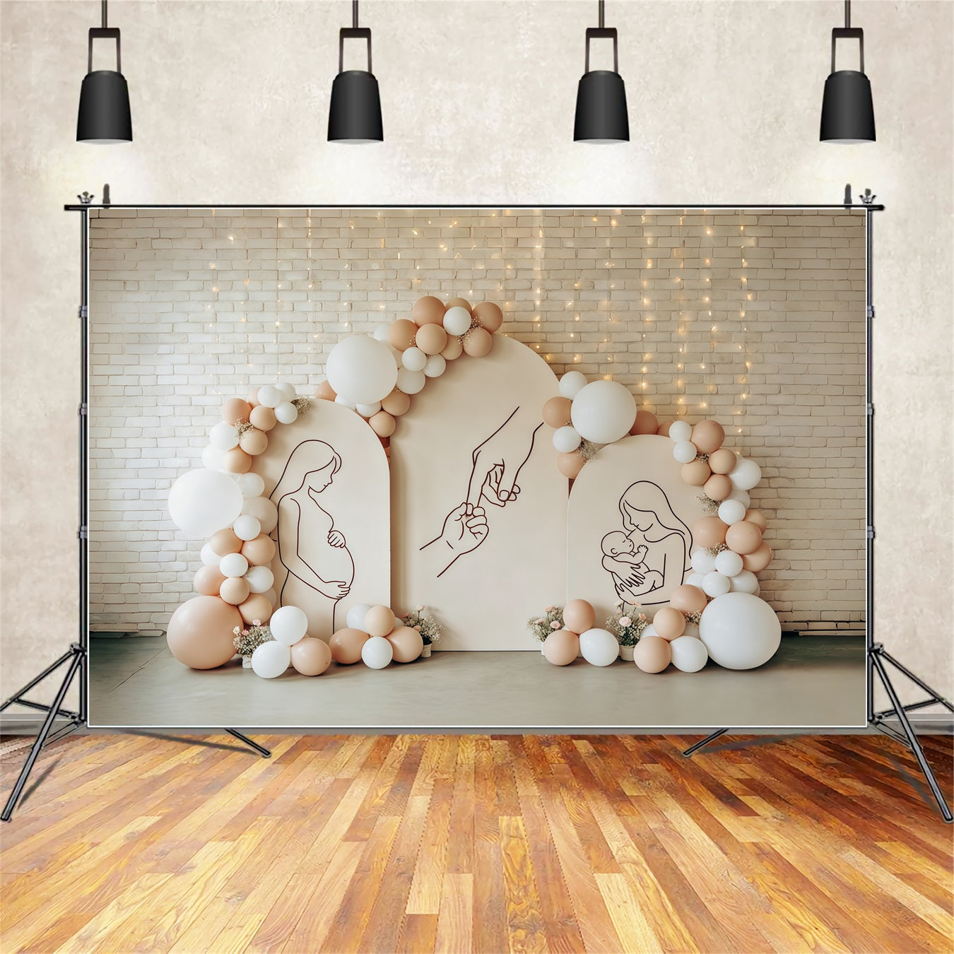Mother Daughter Silhouette Mother's Day Backdrop Arch Balloon Motherhood Journey Mother Day Backdrop UK CSH63-83