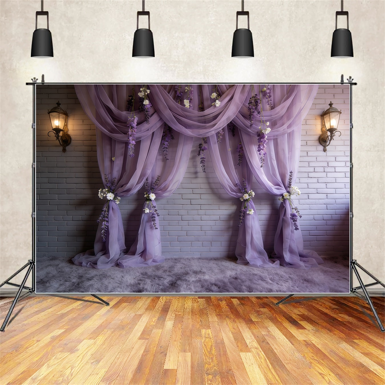 Lavender Flowers Purple Drapes Floral Wall Elegance Happy Mother's Day Backdrop UK CSH63-84