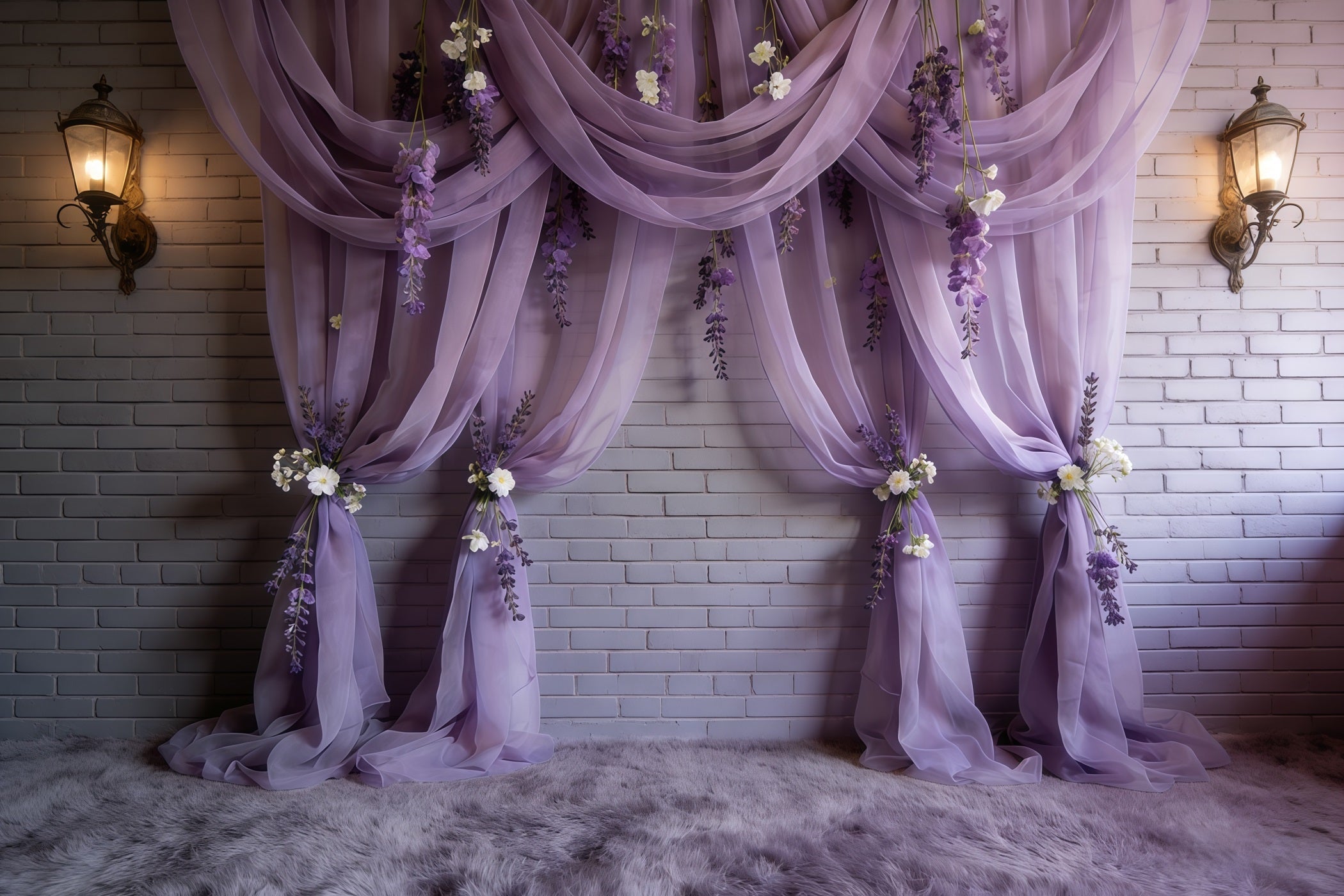 Lavender Flowers Purple Drapes Floral Wall Elegance Happy Mother's Day Backdrop UK CSH63-84