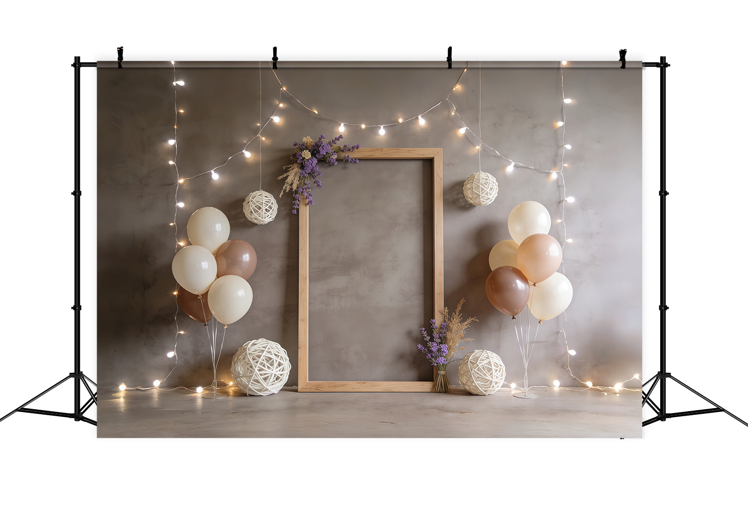 Lavender Bouquet Rustic Frame Balloon Fairy Lights Happy Mother's Day Backdrop UK CSH63-85