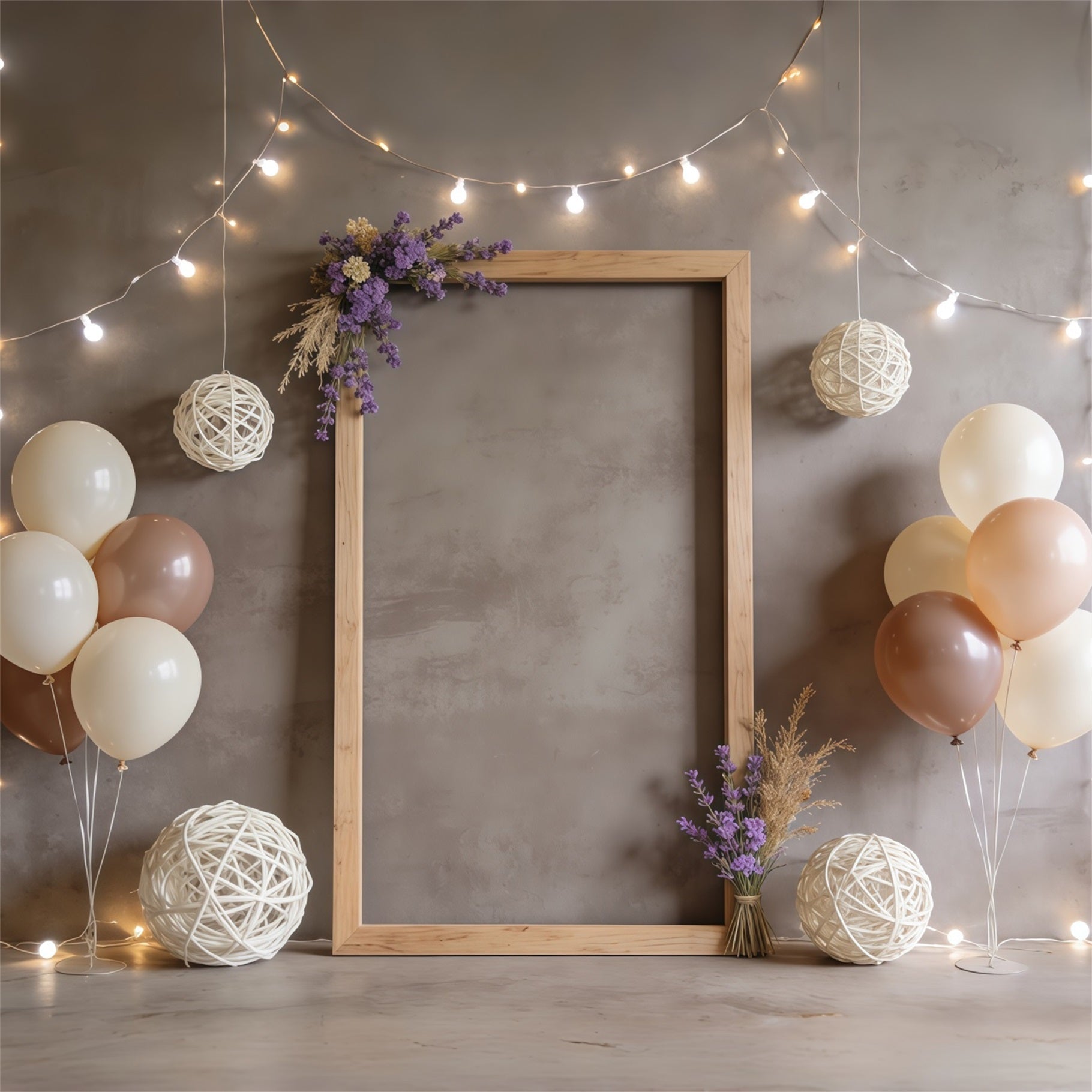 Lavender Bouquet Rustic Frame Balloon Fairy Lights Happy Mother's Day Backdrop UK CSH63-85
