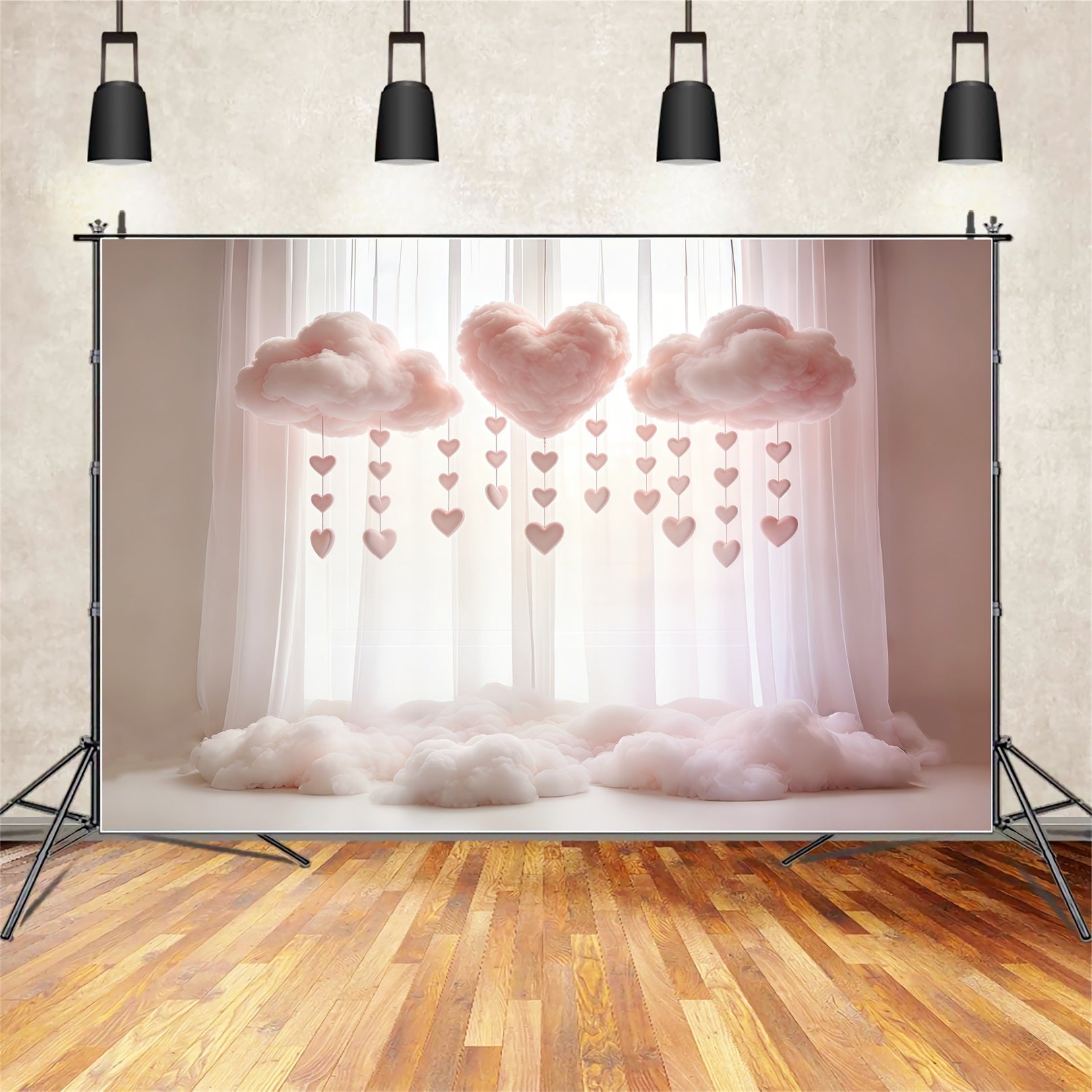 Heart Clouds Dreamy Pink Clouds Curtain Happy Mother's Day Backdrop UK CSH63-86