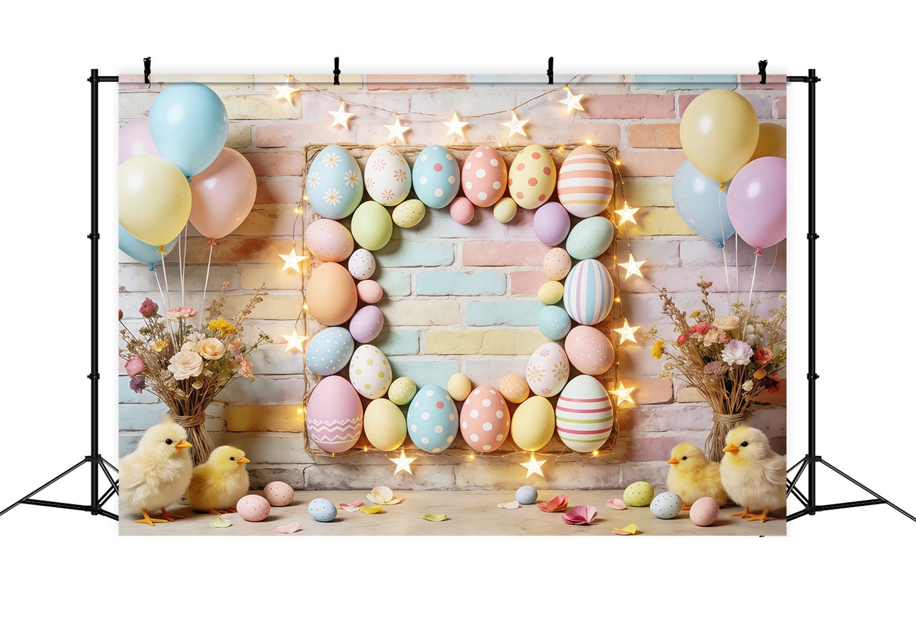 Easter Pastel Balloons Backdrop Egg Frame Star Lights Chicks Easter Picture Backdrops UK CSH63-9