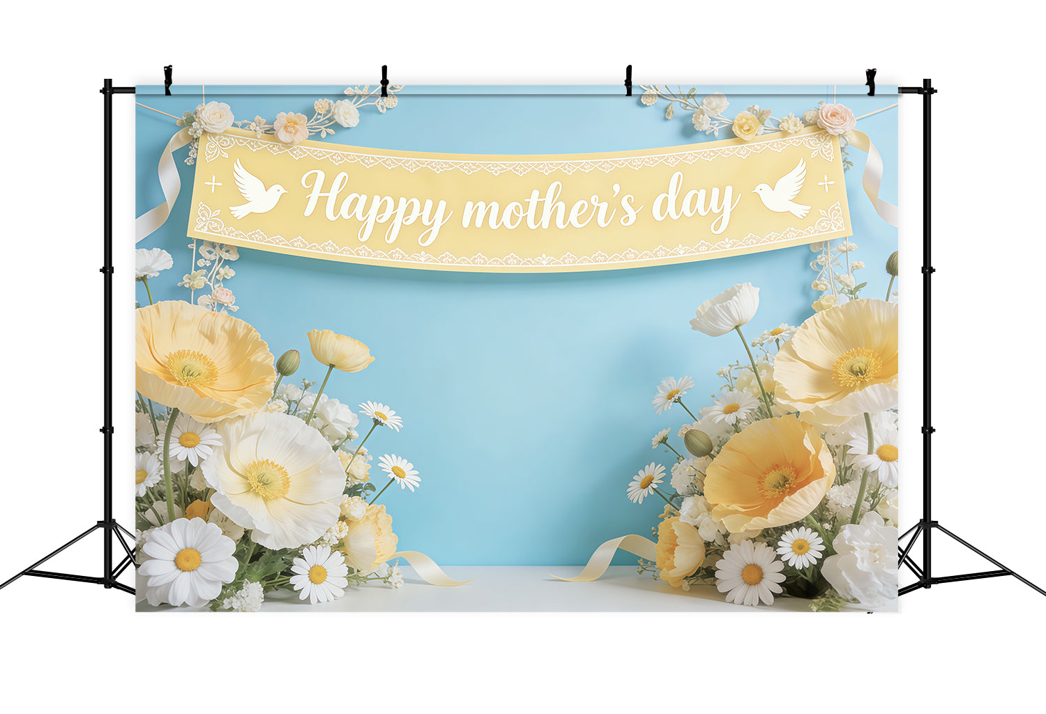 Mother's Day Backdrop For Church Blue Daisy Poppy Banner Photo Backdrops For Mothers Day UK CSH63-91