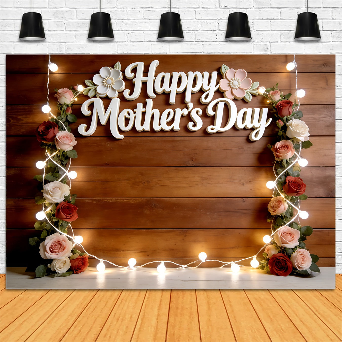 Church Mother's Day Backdrop Rustic Rose String Light Frame Mothers Day Picture Backdrop UK CSH63-96