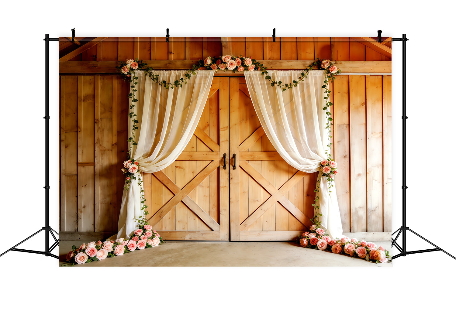 Church Mother's Day Backdrop Rustic Barn Door Rose Drapes Mothers Day Picture Backdrop UK CSH63-97
