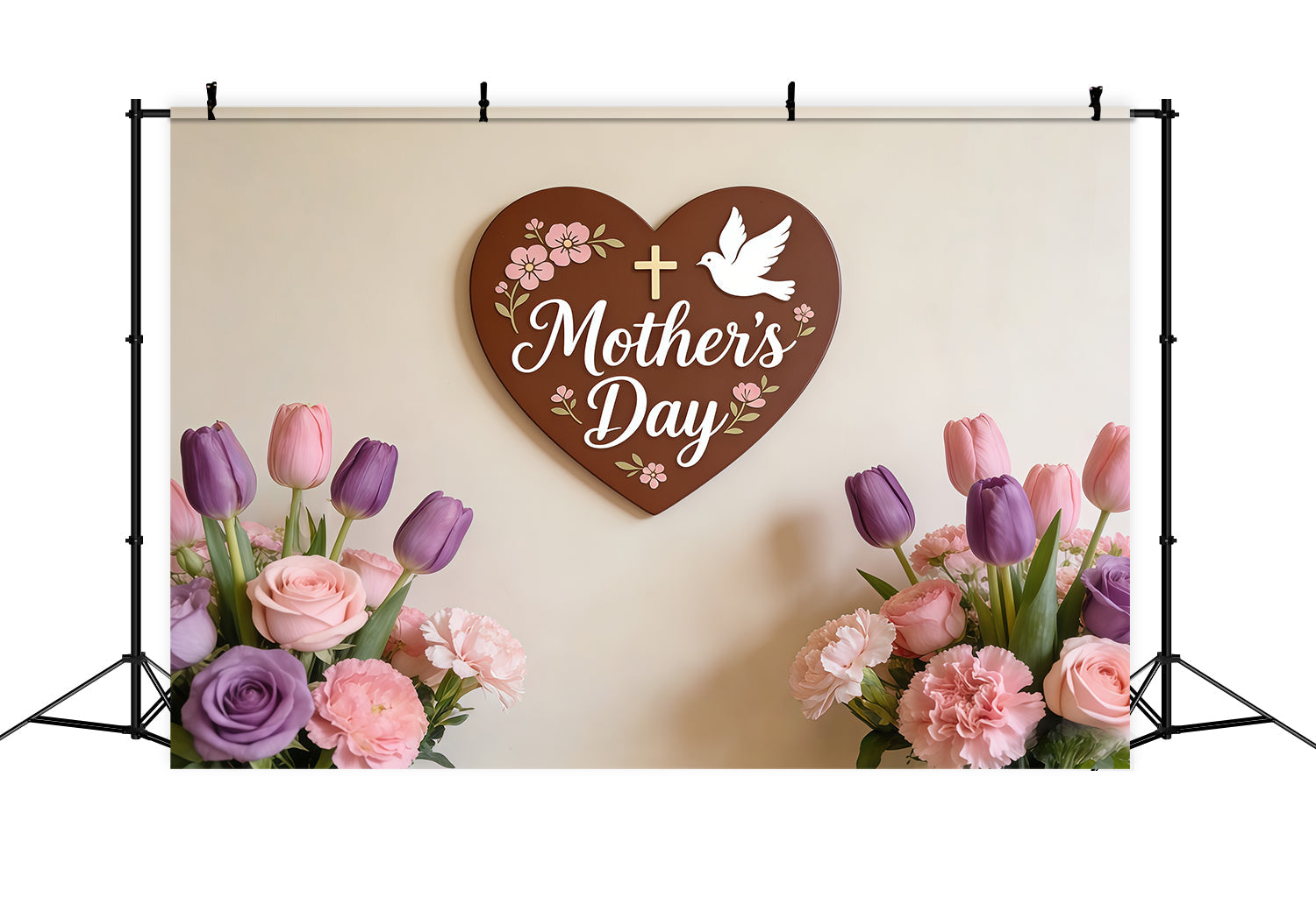 Church Mother's Day Photo Backdrop Faith Heart Tulip Floral Plaque Photo Backdrop For Mothers Day UK CSH63-98