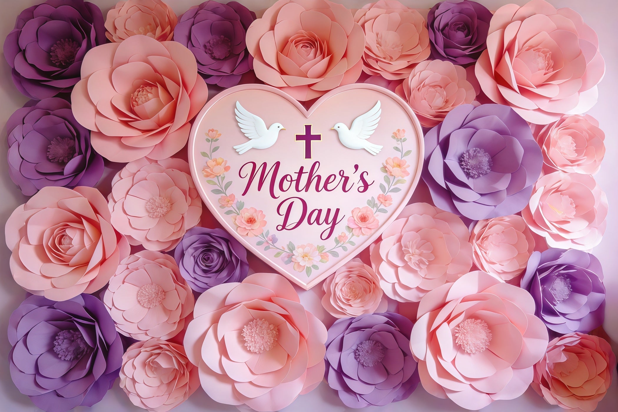 Church Mother's Day Photo Backdrop Blush Lavender Heart Flower Wall Photo Backdrop For Mothers Day UK CSH63-99