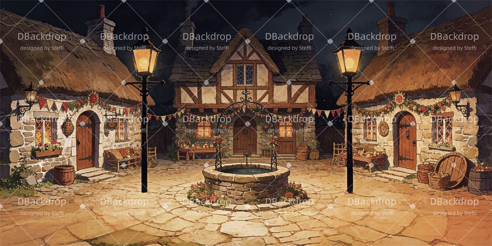 Stage Backdrop Scottish Village Market Theater Backdrop UK CSH63-T2