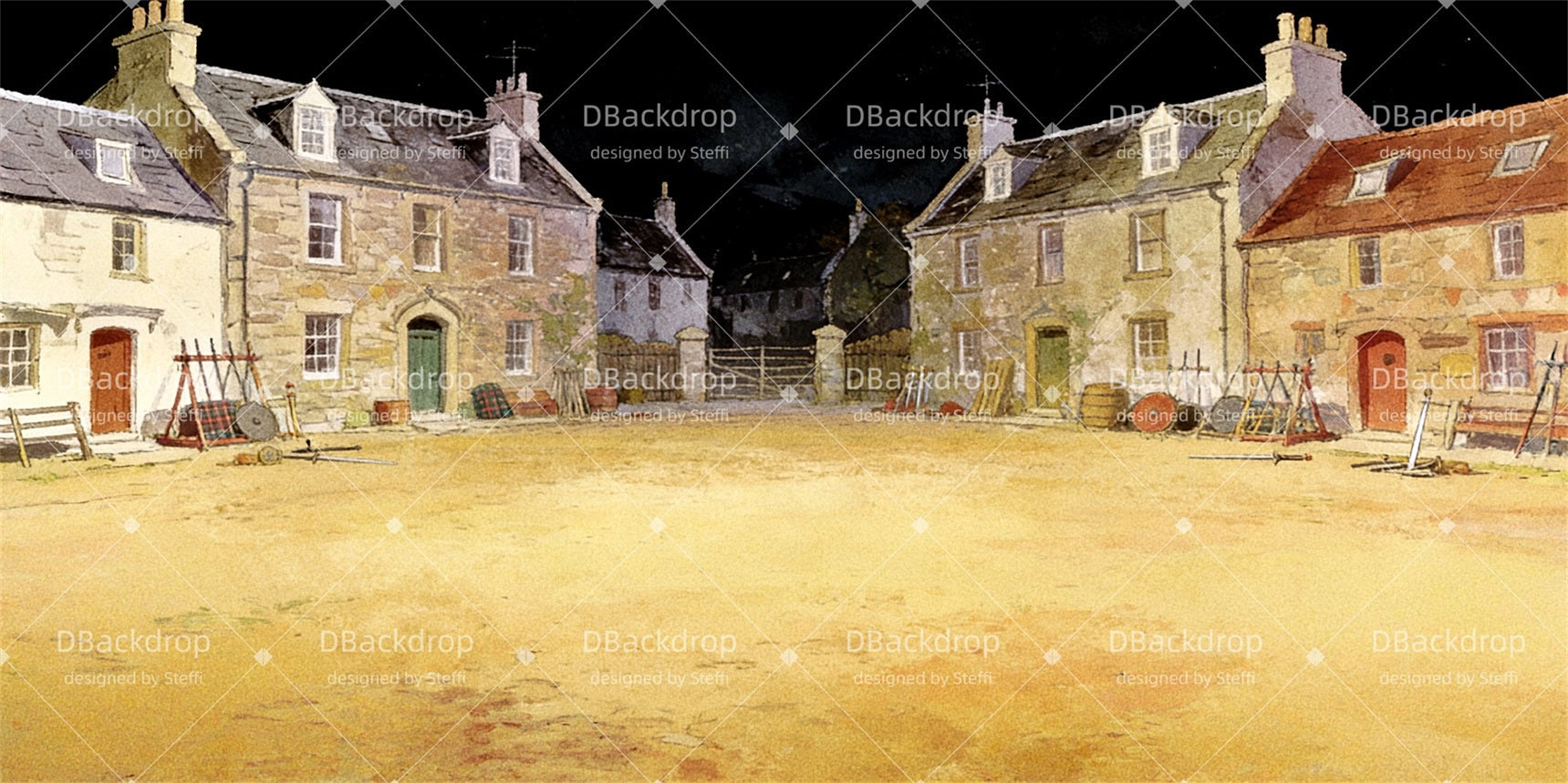 Large Stage Backdrops Scottish Village Square Backdrop Theater UK CSH63-T7