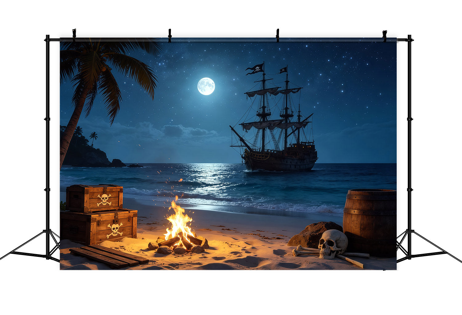 Caribbean Backdrop Tropical Pirate Beach Bonfire Treasure Summer Backdrops UK CSH64-79