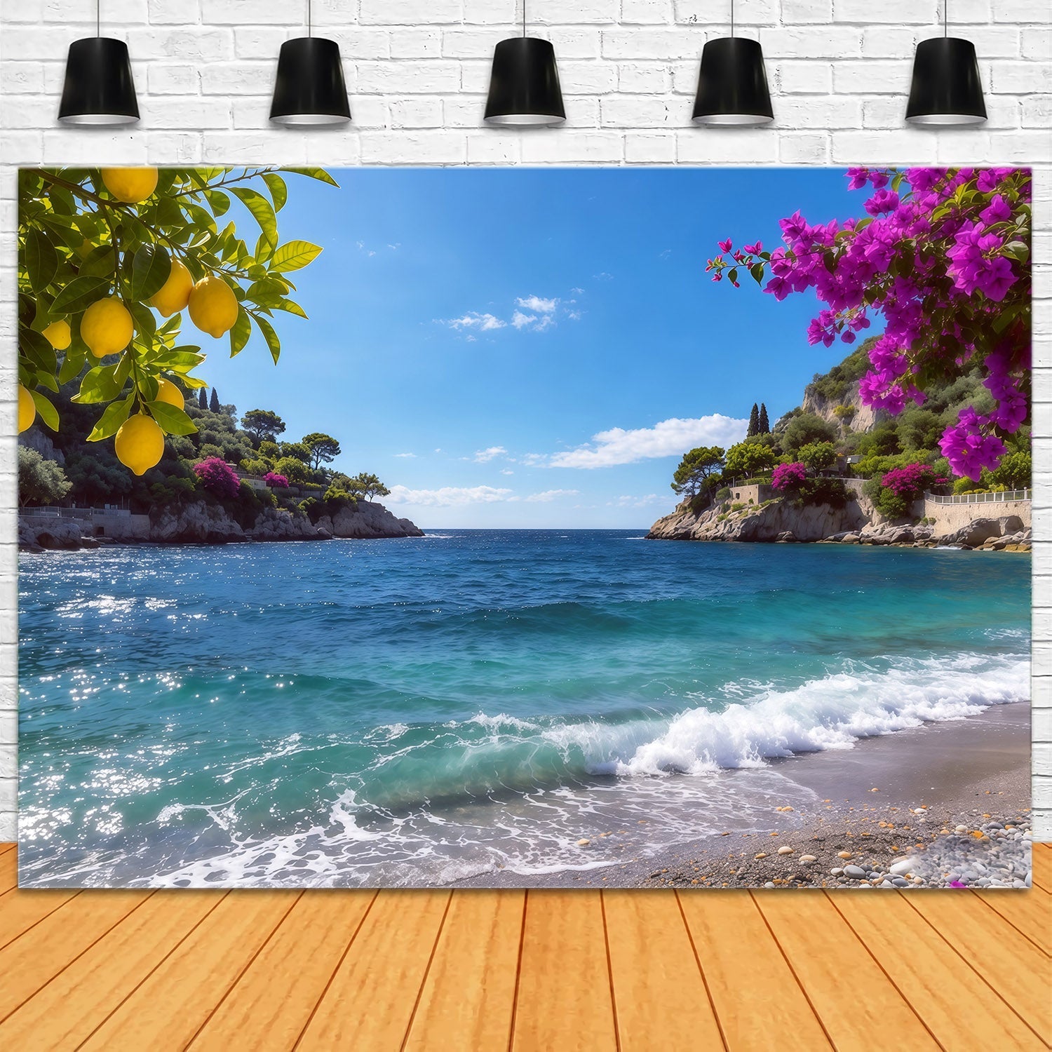 Amalfi Coast Backdrop Lemon Blossom Coastal Blue Cove Summer Photo Backdrop UK CSH64-80