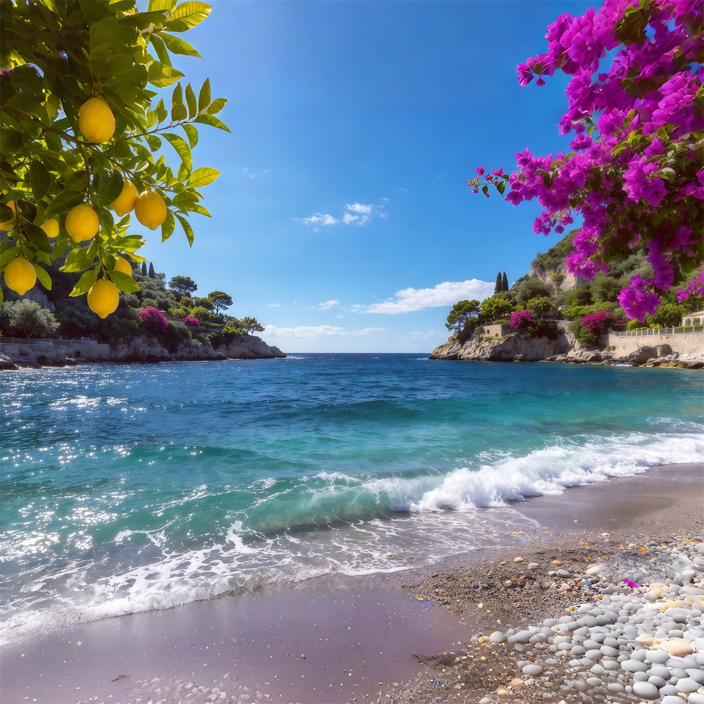 Amalfi Coast Backdrop Lemon Blossom Coastal Blue Cove Summer Photo Backdrop UK CSH64-80