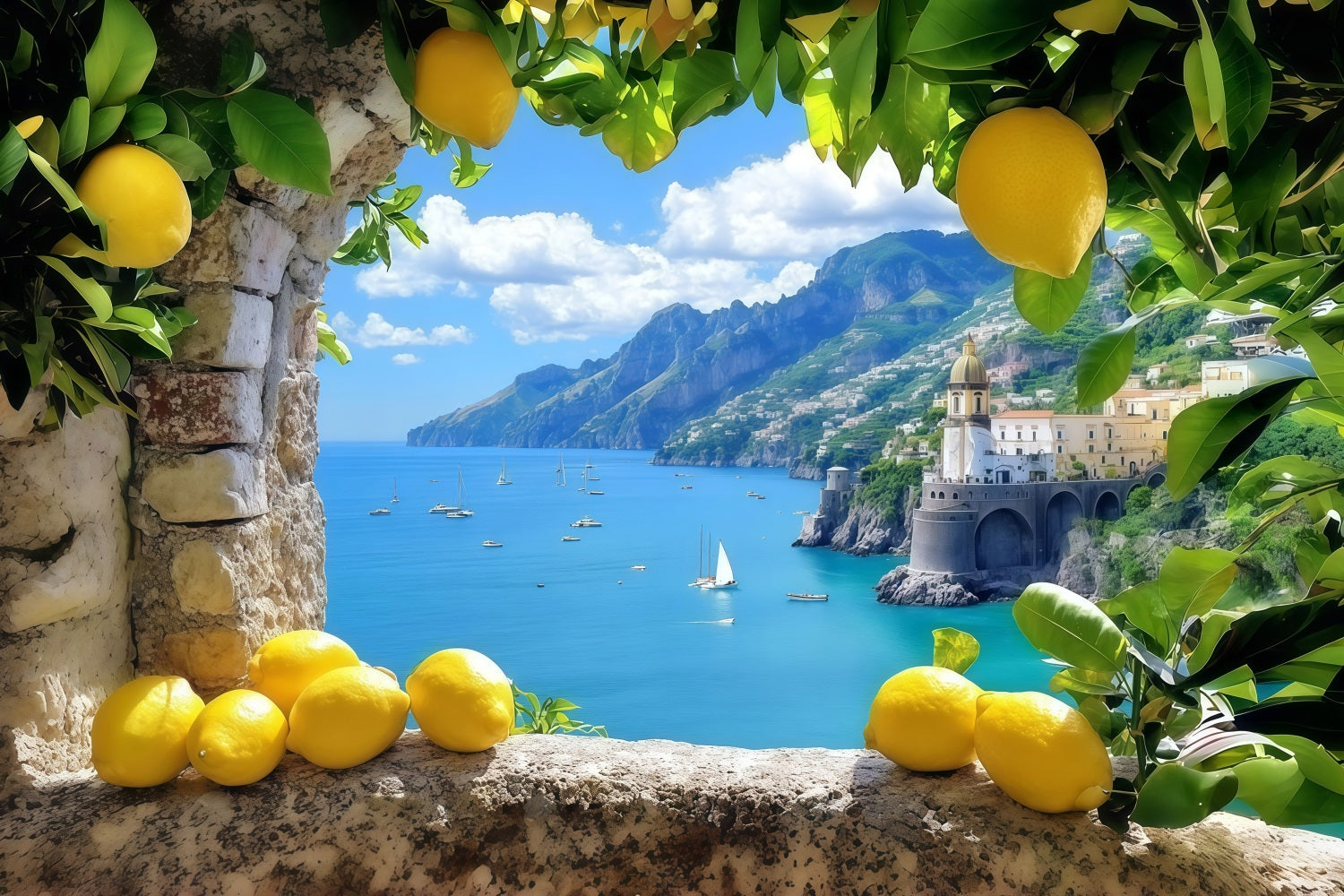 Amalfi Coast Backdrop Lemons Mediterranean Sea Scenery Summer Backdrop Ideas UK CSH64-81