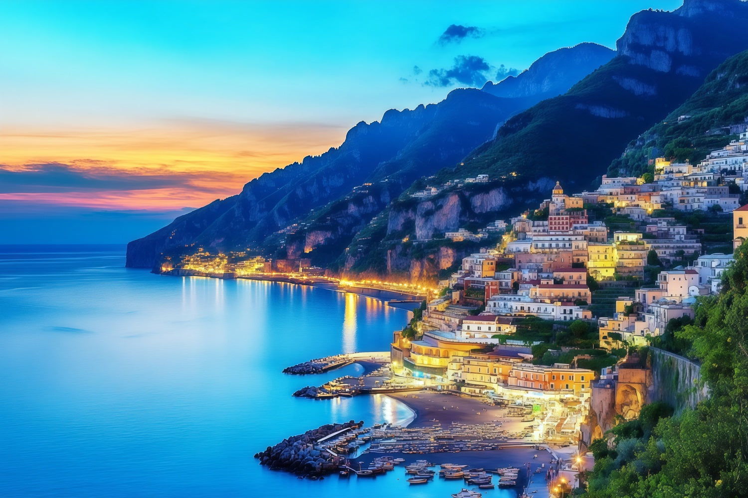 Amalfi Coast Backdrop Positano Coast Village Sunset View Summer Photo Backdrops UK CSH64-82