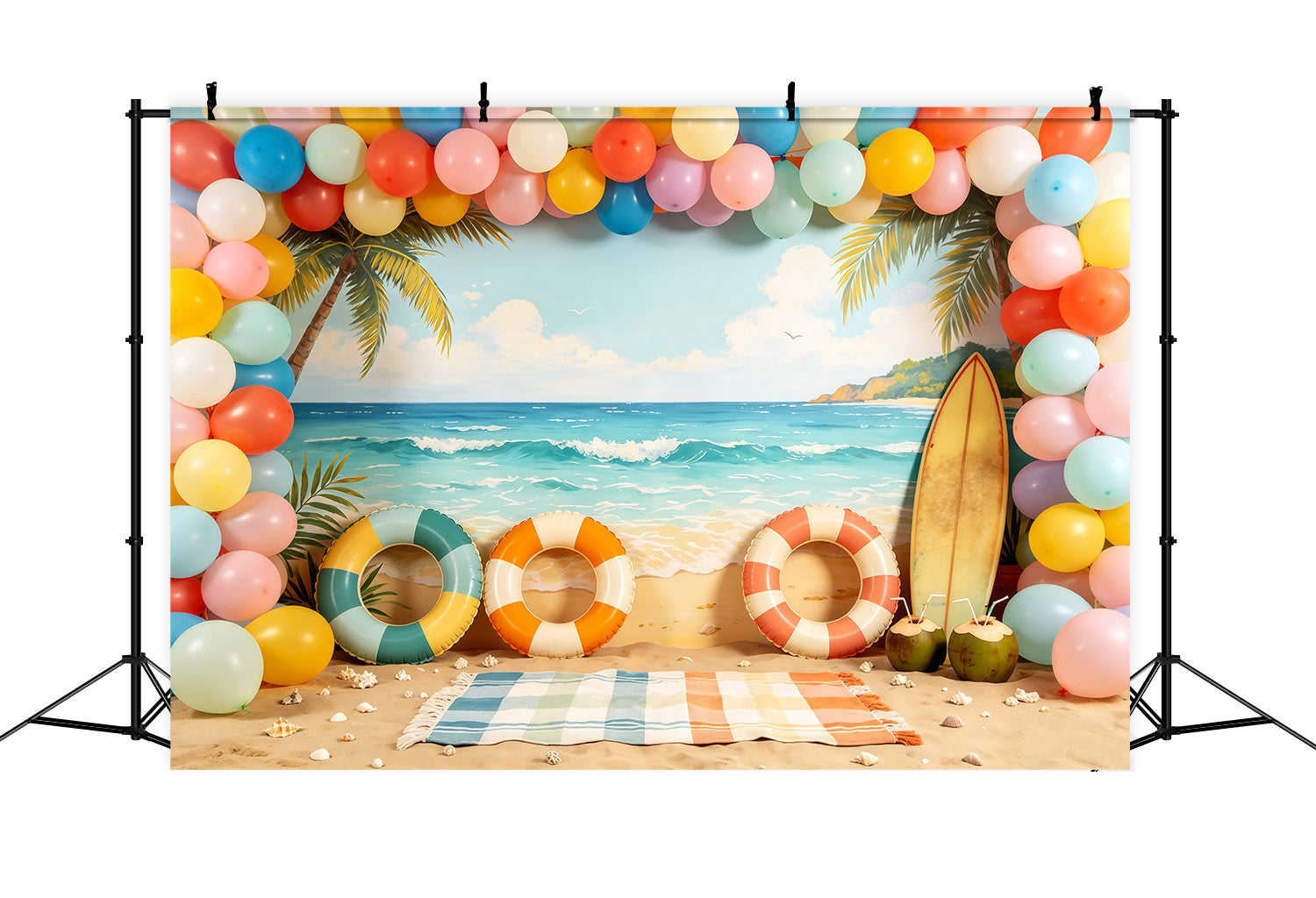 Beach Backdrop Pastel Balloon Arch Surfboard Summer Backdrop Ideas UK CSH64-84