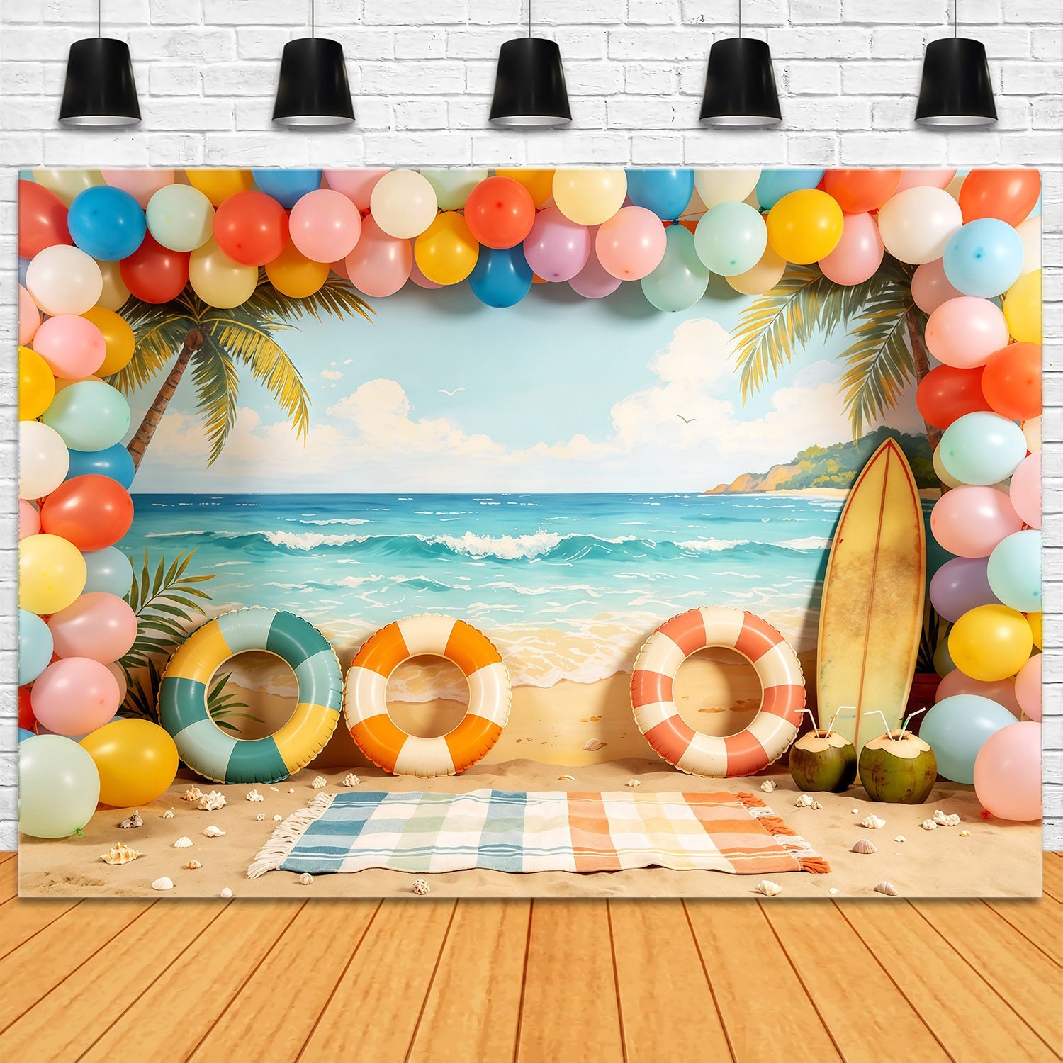 Beach Backdrop Pastel Balloon Arch Surfboard Summer Backdrop Ideas UK CSH64-84