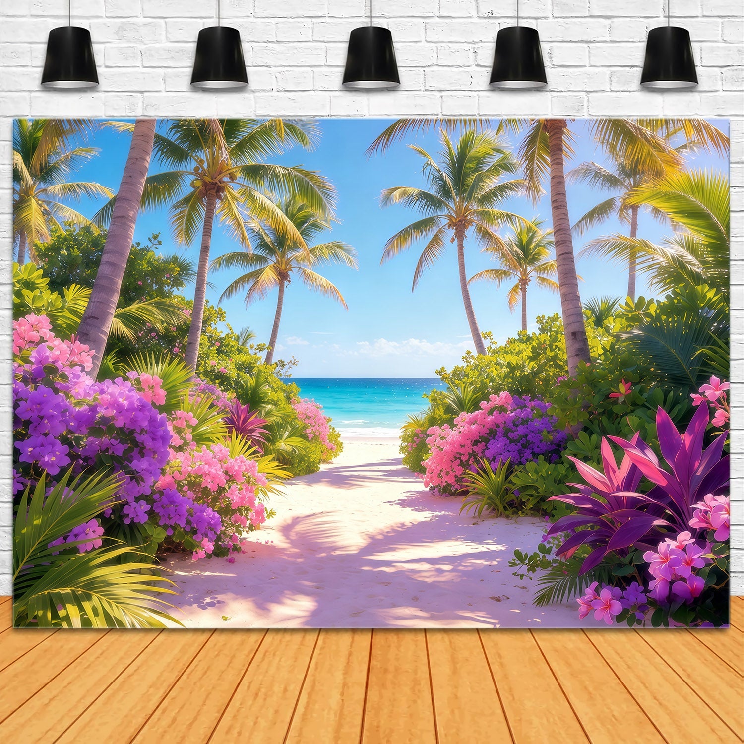 Beach Backdrop Tropical Blossom Palm Sea Path Summer Backdrop UK CSH64-88
