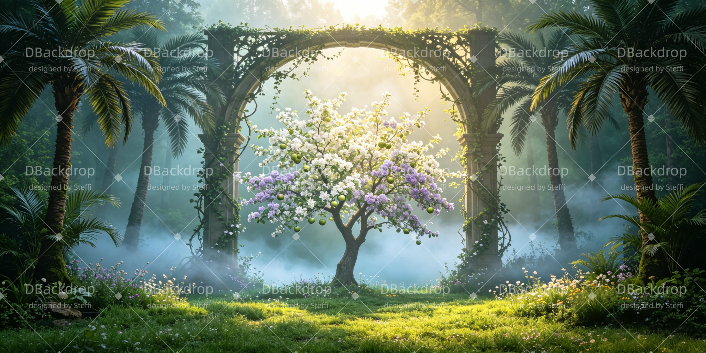 Garden of Eden Backdrop Tropical Garden Arch Blossom Tree VBS Backdrop UK CSH64-T10