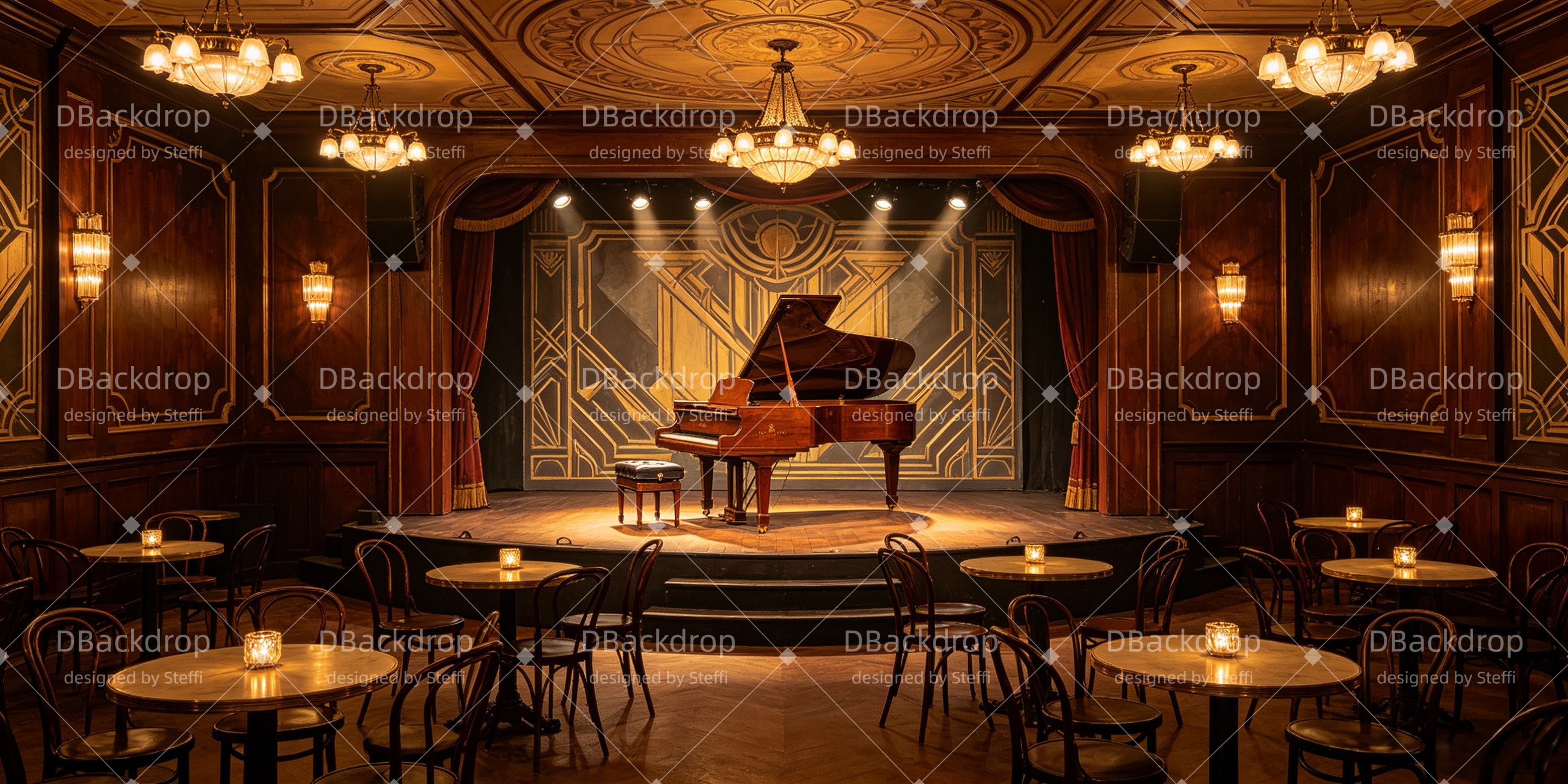 Backdrop For Theater Art Deco Piano Stage Musical Backdrop UK CSH66-T22