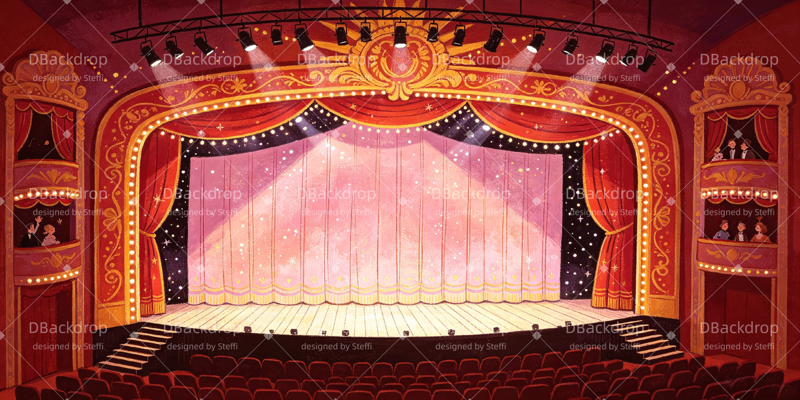 Musical Backdrop Ornate Stage Curtains Broadway Stage Backdrop UK CSH66-T9