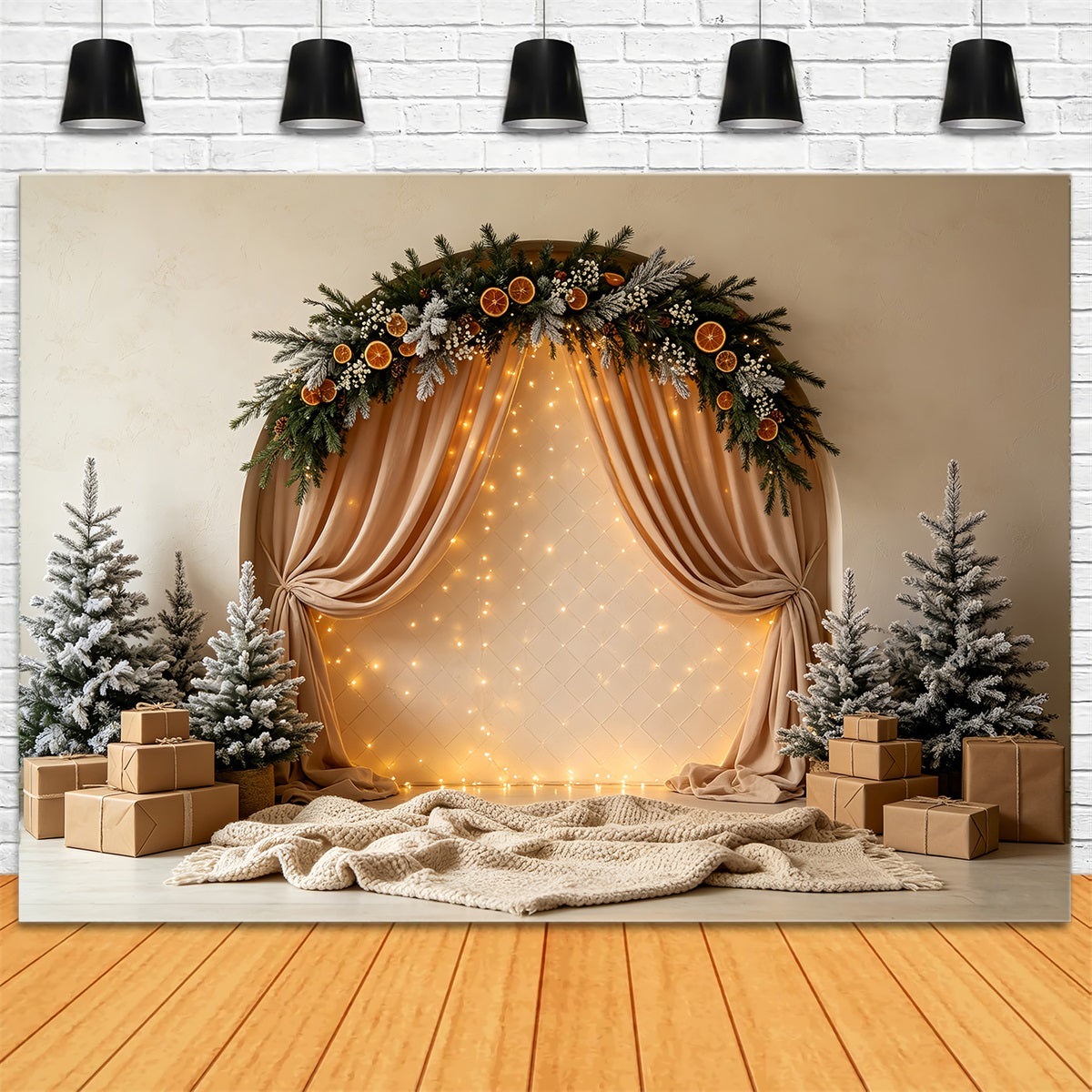 Christmas Lights Backdrop Frosted Arch Garland Curtain Backdrop Christmas UK CSH68-56