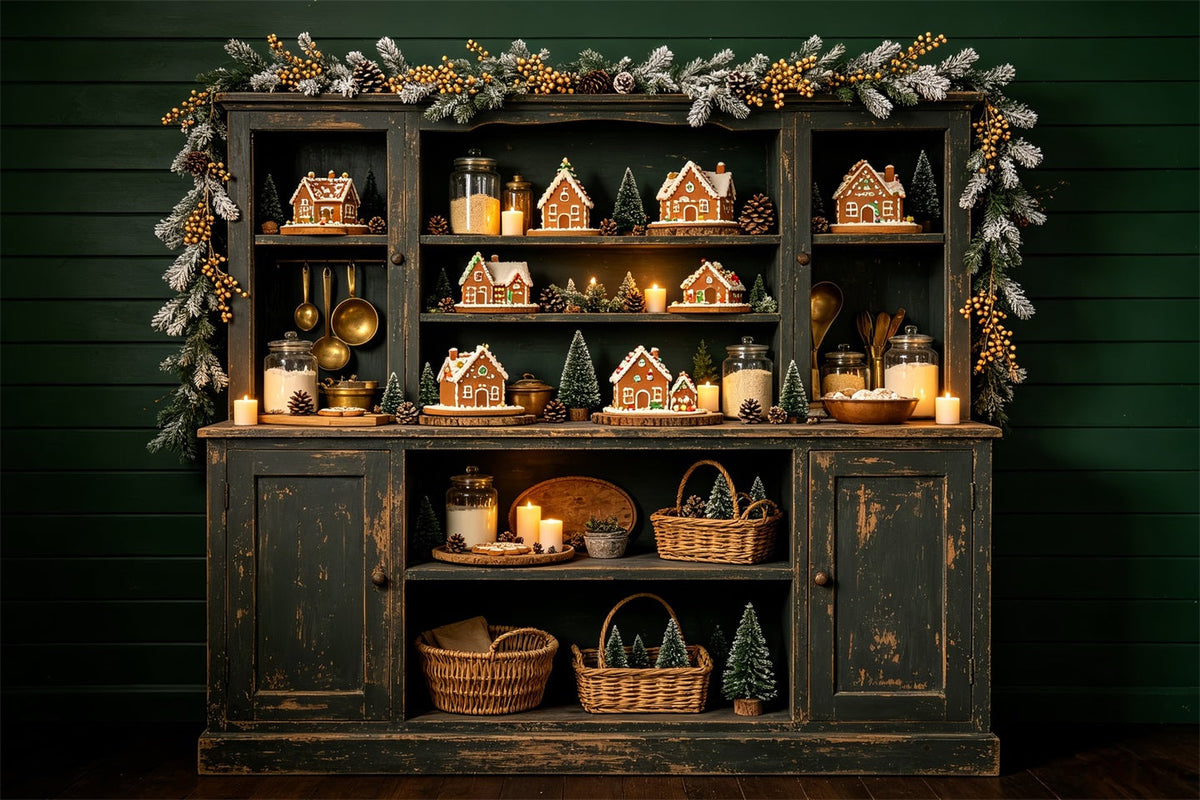 Christmas Kitchen Backdrop Gingerbread Shelf Village Christmas Photography Backdrop UK CSH68-57