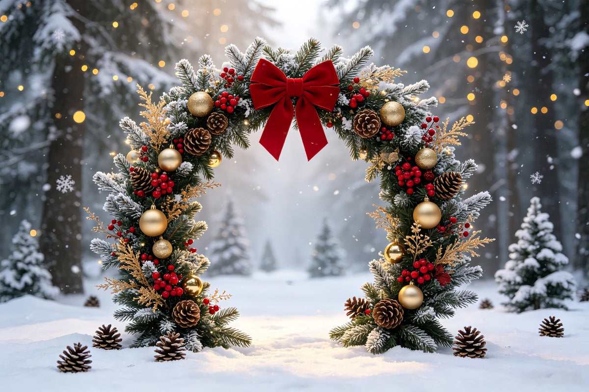 Christmas Wreath Backdrop Snowy Forest Garland Arch Photography Christmas Backdrops UK CSH68-63