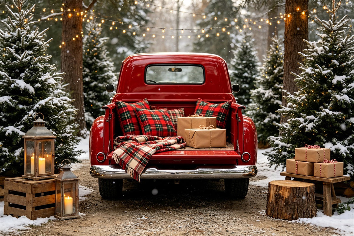 Christmas Truck Backdrop Red Plaid Truck Forest Large Christmas Backdrop UK CSH68-64