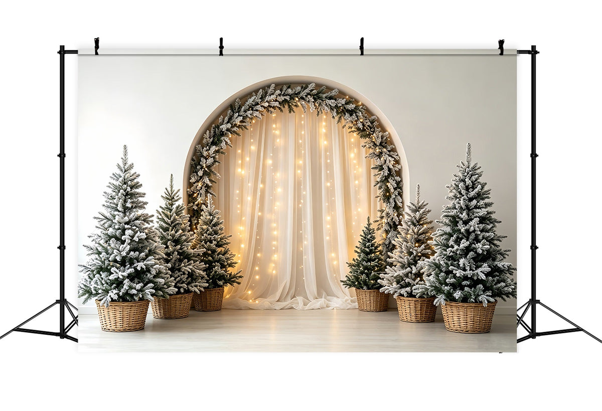 Boho Christmas Backdrop Frosted Arch Pine Trees Photography Christmas Backdrop UK CSH68-66