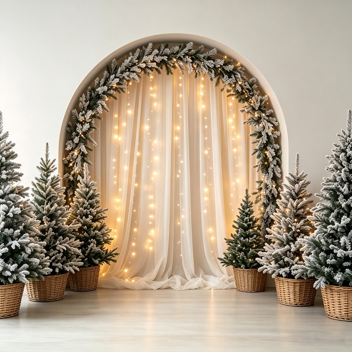 Boho Christmas Backdrop Frosted Arch Pine Trees Photography Christmas Backdrop UK CSH68-66