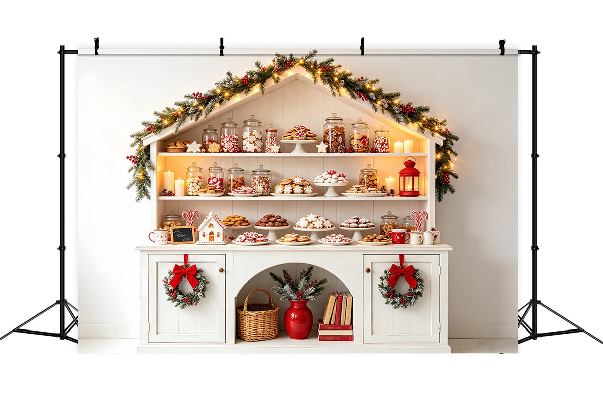 Christmas Bakery Backdrop White Candy Cottage Shelf Christmas Studio Backdrop UK CSH68-70